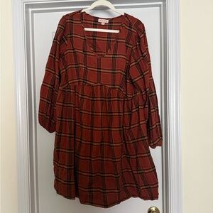 Knox Rose Rust Plaid V-Neck Dress